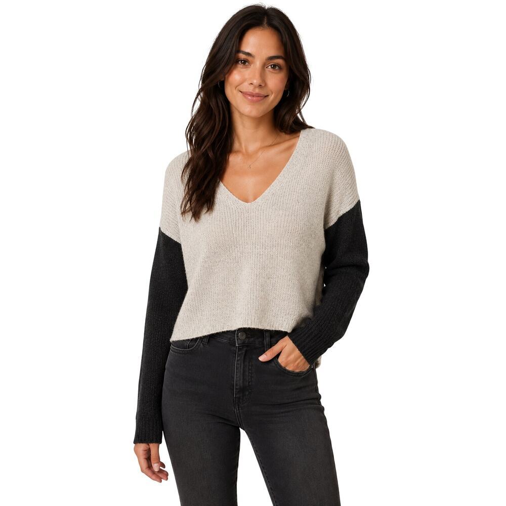 Madewell slub crop wool (?) Sweater sz XS colorblock winter career casual grey